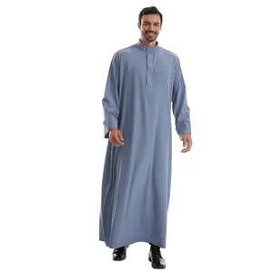 Men's Robe with Pocket Buttons Loose Fit Casual Elegant Long Sleeved Round Collar Spring & Autumn Wear Muslim Men's Clothing Arabian Robe Traditional Robe mens thobe menabaya