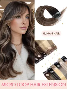 Micro Bead Hair Extensions Real Human Hair, Straight Micro Ring Hair Extensions 16-20 Inches, Invisible Smooth, Easy Installation, Human Hair Quality