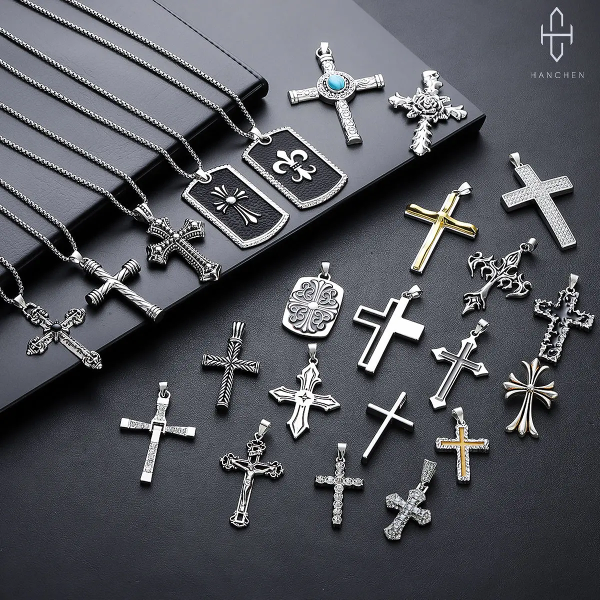 New retro cross fashion pendant street style hip-hop versatile necklace, unique men's and women's titanium steel sweater chain