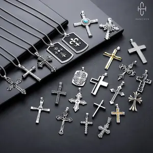 New retro cross fashion pendant street style hip-hop versatile necklace, unique men's and women's titanium steel sweater chain Pick one at random.