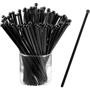 100 Pieces Ball Head Stirrer Disposible Plastic round Top Crystal Swizzle Sticks, Crystal Cake Pops, Cocktail Coffee Drink Stirrers, Black ABSOK