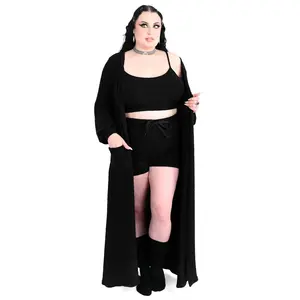 Fuzzy Soft Teddy Black 3 Piece Lounge Set w/ Shorts