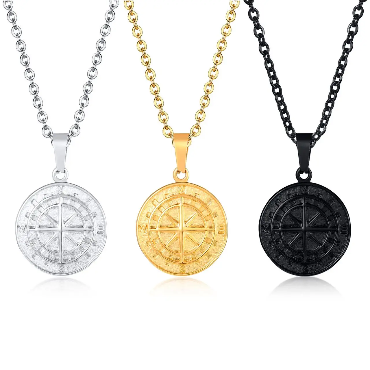 Stainless Steel Compass Pendant Necklace - Elegant Design for Versatile Wear