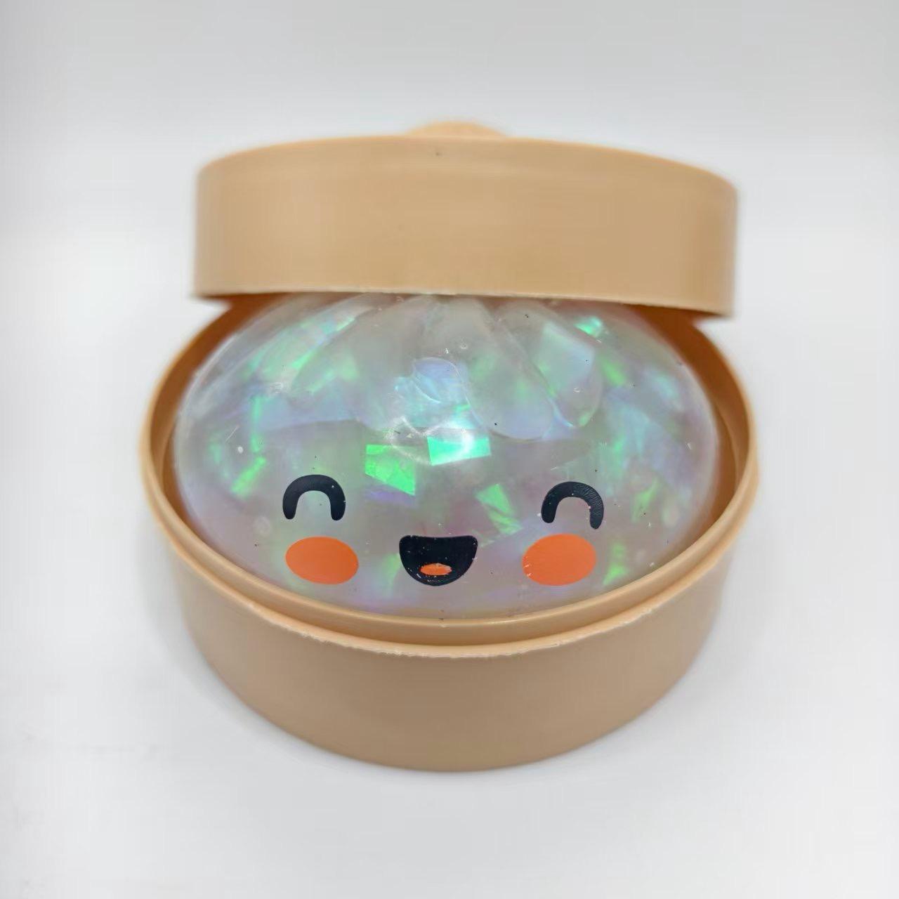 Holographic Glitter Dumpling Squishy, Slow Rising ASMR Stress Relief Fidget Toy Holographic, Blue, Pink, Silver Gray