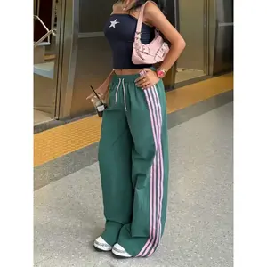 Women's fashionable casual pants, loose color striped sports pants, comfortable high waisted jogging pants for daily wear, casual street pantsRAIMENTRY