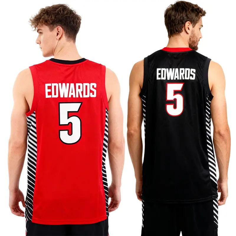 Men's #5 Edwards Retro Stitched Basketball Jersey - Breathable Polyester Mesh Athletic Top for Sports Fans & Training, Black/Red, S-XXL, Do Not Dry Clean, Athletic Tops, Fan Jersey