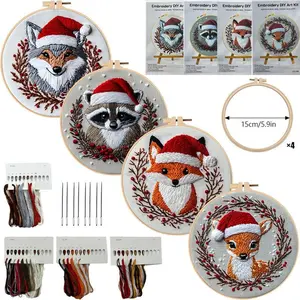 Beginner Embroidery Kit, Elegant Cross Stitch Set, Christmas Animal Embroidery Kit, DIY Embroidery Lovers, Includes Printed Cotton Fabric, Hand Embroidery