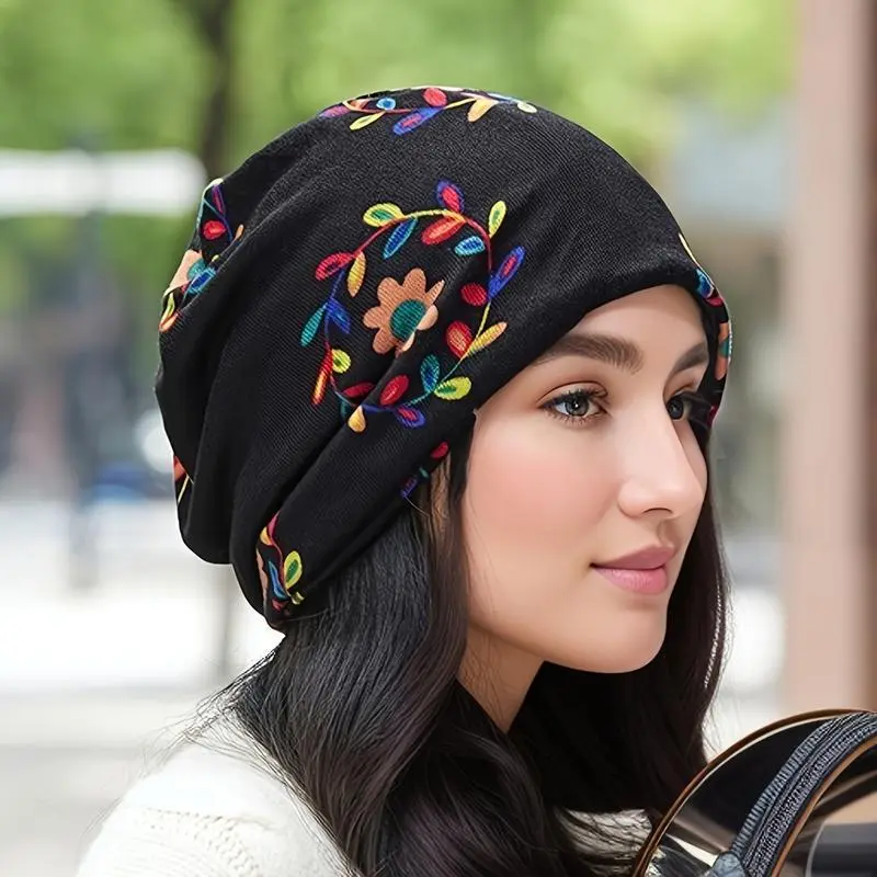 Bohemian Turban Beanie with Floral Design Unisex Lightweight Stretchy Cap for Medical Recovery & Fashion Summer Headwear