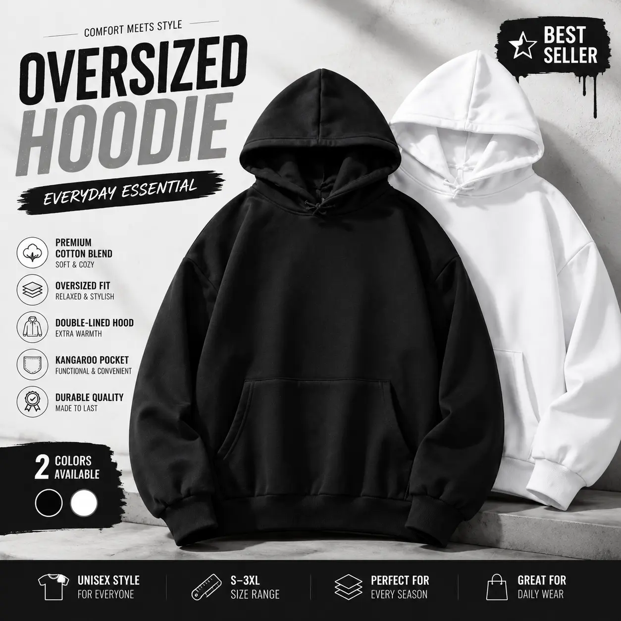 Oversized Hoodie 1-2 Pack Unisex Pullover Sweatshirt Casual Streetwear Hooded Sweatshirt Soft Cotton Blend Long Sleeve Kangaroo Pocket Cozy Basic Hoodie Multiple Colors Fall Winter Everyday Wear Men Women