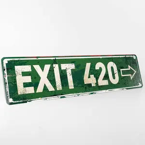 Exit 420 Funny Vintage Slim Aluminum Street Sign - 16 x 4 Inch Wall Art Decor for Home, Farmhouse, Bar, Cafe Indoor/Outdoor