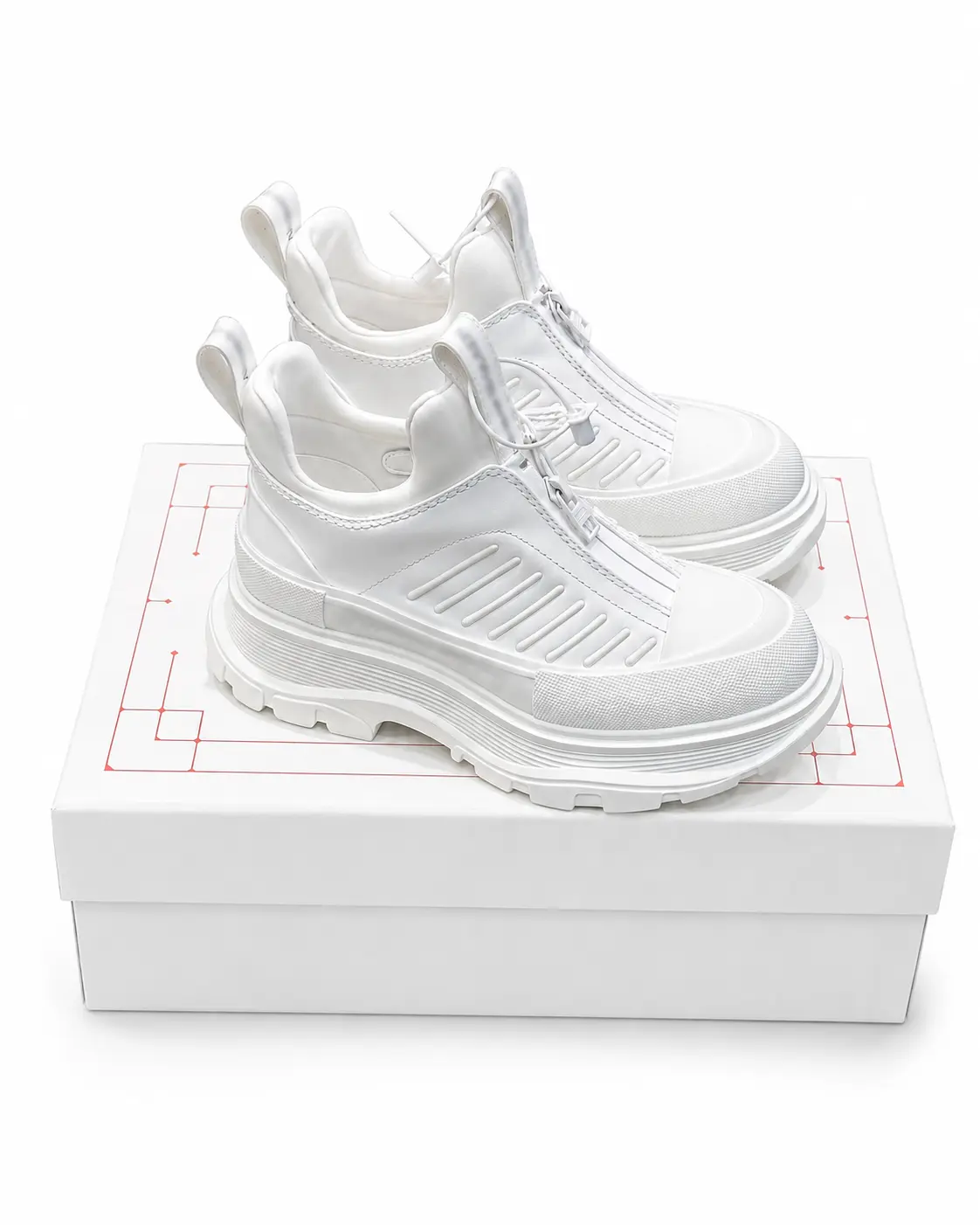 Triple White Shoes - Zip Up Basic, Classic, Casual Style Sneaker - Comfortable Walking shoes