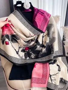 Women's Elegant Floral Print Scarf, Soft Woven Fabric, Fitted Design, Warm Fall & Winter Accessory, Perfect Holiday Gift, Floral Pattern Shawl