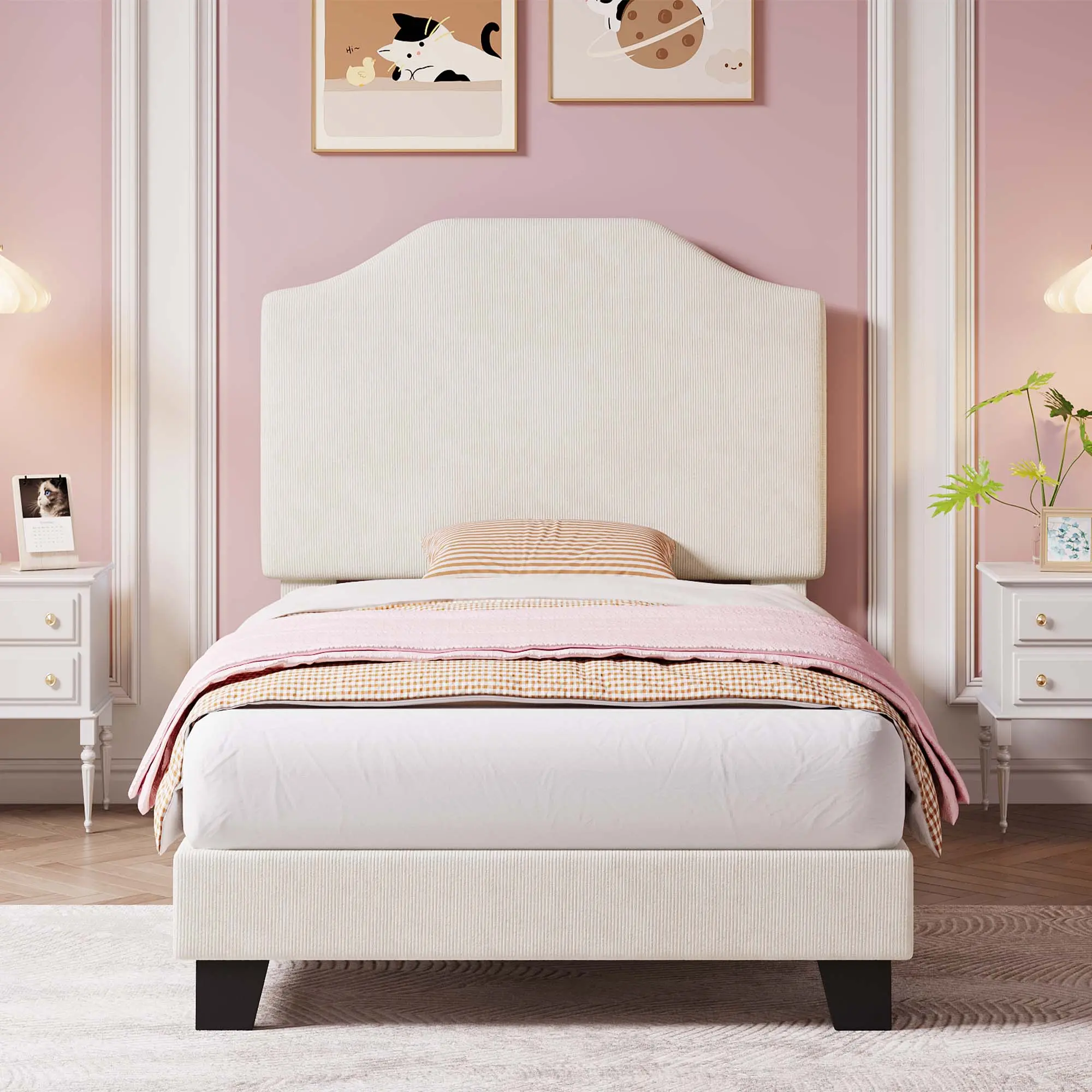 【GARVEE】Softest Bed Ever! Twin Size Corduroy Bed Frame for Kids, Noise-Free & Sturdy