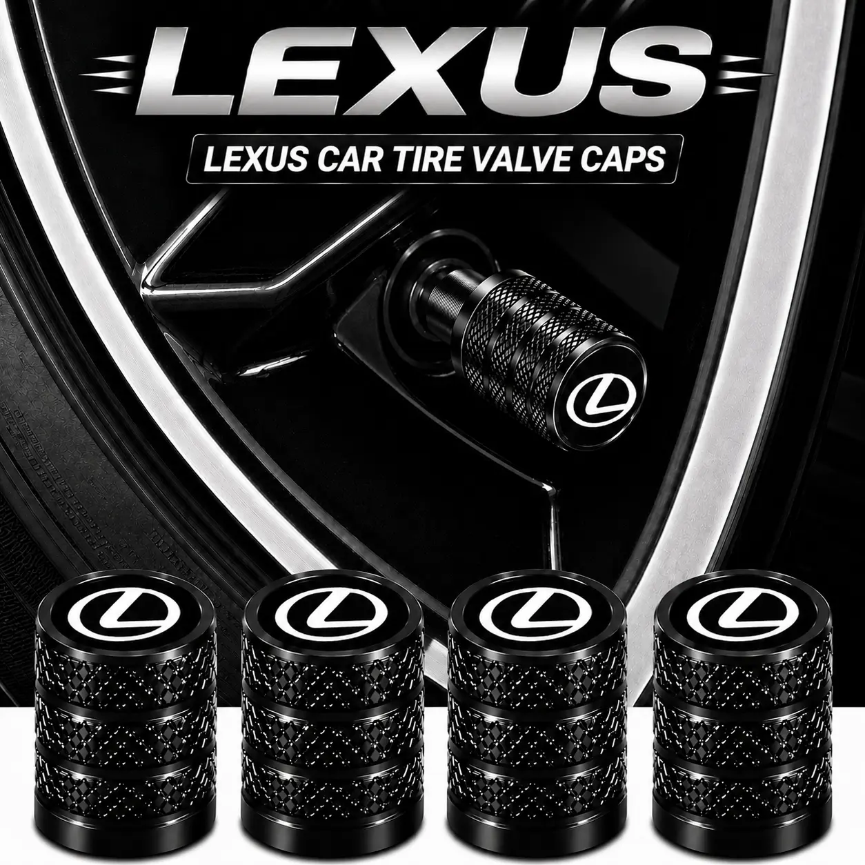5Pcs Smooth Premium Aluminum Tire Valve Stem Caps Fit for Lexus RX NX ES IS GX LX UX LS RC LC CT, Fine Crafted Airtight Rubber Seal Anti-Corrosion Luxury Reliable Car Wheel Valve Protector Parts