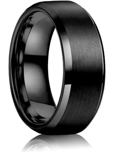 Stainless Steel Rings for Men Women 8MM Wedding Band Rings Matte Surface - Beveled Polished Edge Mens Ring Size 6-14 Cuff Ring Stackable Rings Stacking Rings