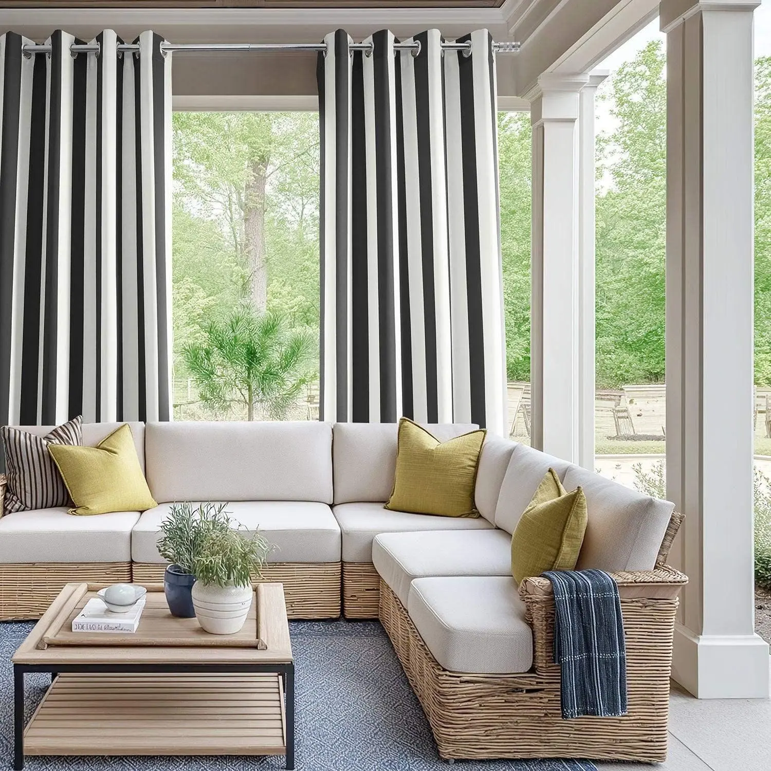 Half Price Drapes Villanova Striped Grommet Curtains - Outdoor Patio Curtain for Home Decoration Upgrade, Outdoor Patio Curtains