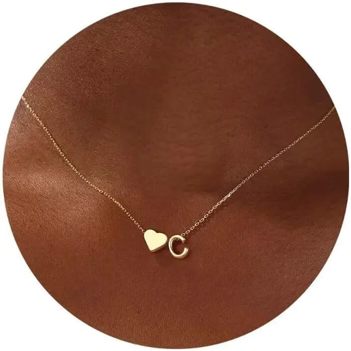 Simple Heart-Shaped Letter Necklace 14K Gold Plated Clavicle Chain Durable Hypoallergenic Adjustable Pendant Chain For Women Simple Heart-Shaped Letter Necklace 14K Gold Plated Clavicle Chain Durable Hypoallergenic Adjustable Pendant Chain For Women