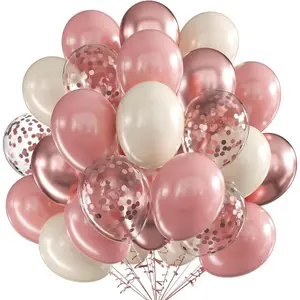 44 Pink and Rose Gold Balloon Set | 12 inch Pink, Beige, and Metal Rose Gold Paper Scrap Latex Balloons, Suitable for Baby Party, Children's Birthday, Girls' Party, Wedding Decoration, Anniversary Events, and Elegant Party Decoration