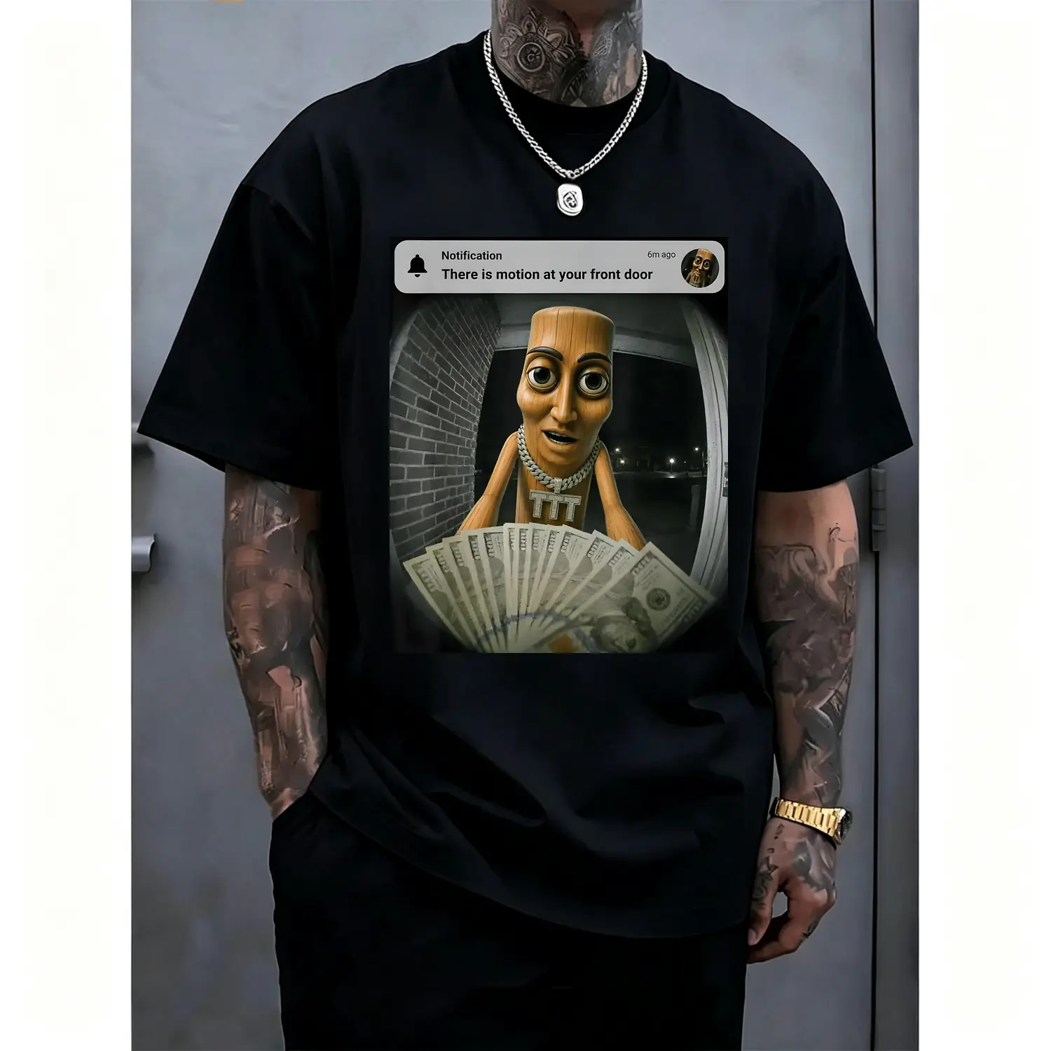 Tung Tung Tung Sahur Triple T Motion Front Door Brainrot Meme Cotton T-shirt Funny Graphic Tee