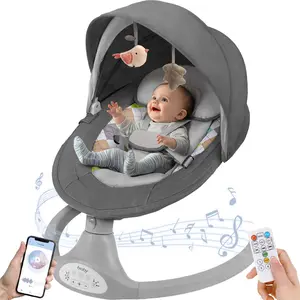 COMOMY Baby Swing for Infants with 5 Natural Sway Speeds, Portable Bt Music Baby Swing with Remote Control & 5-Point Harness, Hands-Free Baby Soother, Lightweight Baby Rocker for 5-20 Lb, 0-6 Months, Grey, Valentine's Day