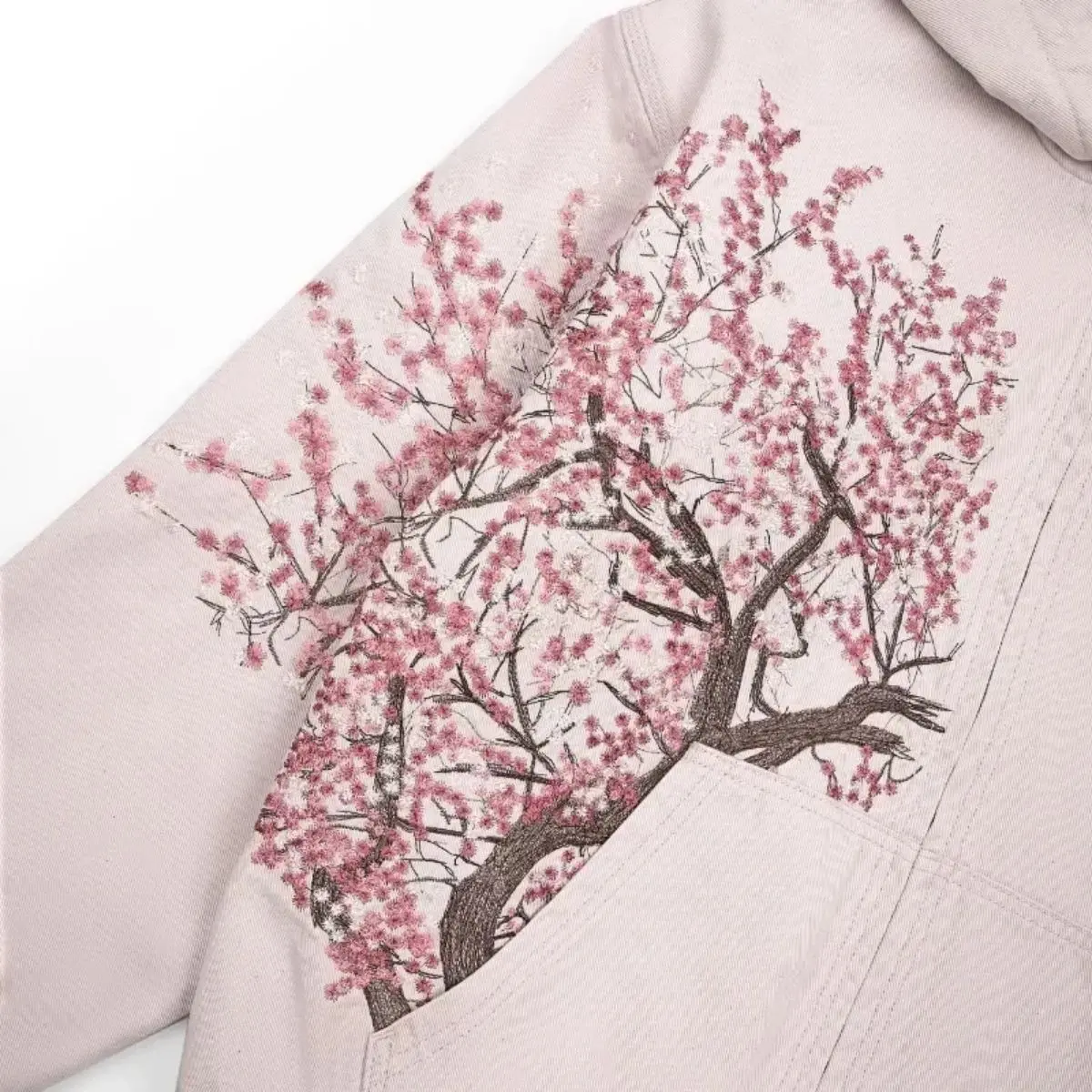 American New Trend Retro Cherry Blossom Embroidery Oversize Zipper