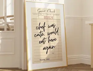 Guest Check Poster, Trendy Modern Kitchen Wall Art, 'Chef Was Cute' Dining Room Poster, Housewarming Decoration
