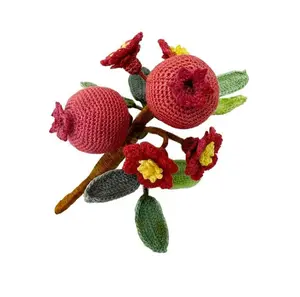 Micro Crochet Pomegranate Brooch – Handmade Tiny Fiber Art Pin, Nature-Inspired Gift for Women