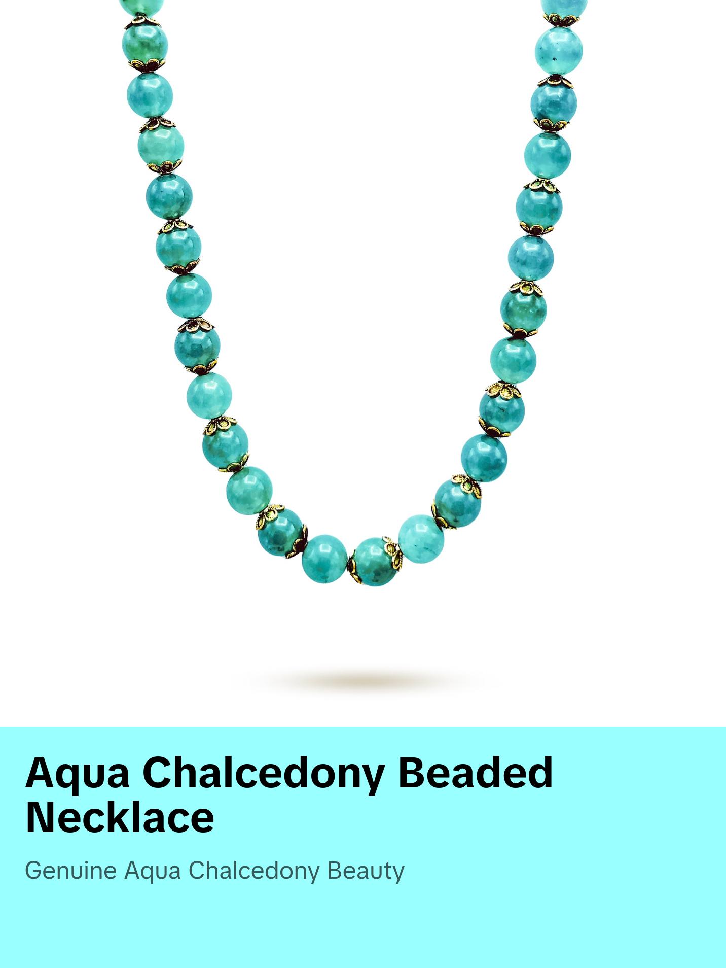 Aqua Chalcedony Beaded  Necklace