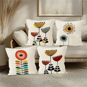 Bohemian Style Pillow Cover, Cartoon Floral Pattern, Vibrant Floral Pattern, Soft Pad Case, Decorative Pillow for Living Room Sofa Bedroom, 18x18 Inch, Home Decoration