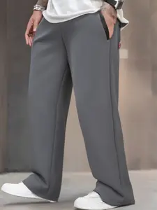 Men's oversized casual loose fit pants, elastic waist straight pants, autumn and winter woven fabric, suitable for travel and leisure