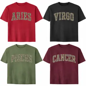 Full 12 Zodiac Leopard Print Tshirt – Minimalist Astrology Sign Pullover, Unisex Horoscope Streetwear Gift for Black, Military Green, Red, Maroon Color