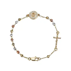 OIDEA St Benedict Rosary Bracelet for Women – Gold Tone Cross Beaded Catholic Religious Bracelet