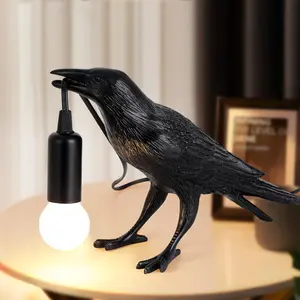 Crow Lamp Raven Table Lamp with Bulb, Crow Light - Gothic Halloween Decor for Bedside Bedroom Living Room Decor