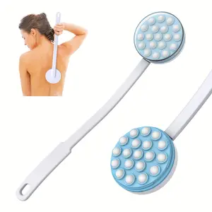 Back Makeup Water Applicator and Massager Long Handle Self-Press Easy Reach Sunscreen Cream Back Leg Foot Shower Brush Bathroom Accessories
