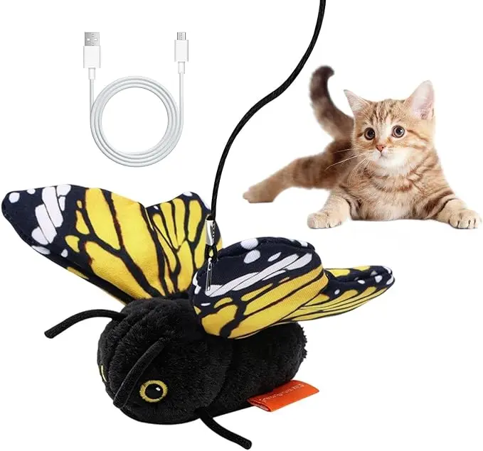 Interactive Electric Butterfly & Bluebird Cat Teaser Toy, 3Smart Flying Modes, USB Rechargeable Hanging Toy withWashable Cover for Indoor Cats, Teaser Toys