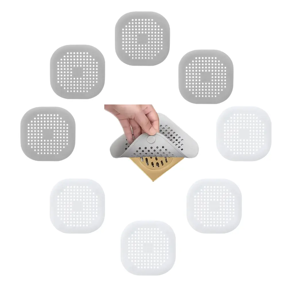 8-Pack Square Silicone Hair Drain Catcher for Shower – Suction Cup Drain Cover for Bathtub, Sink & Bathroom, Easy-to-Install Hair Stopper, Prevents Clogs & Protects Drains