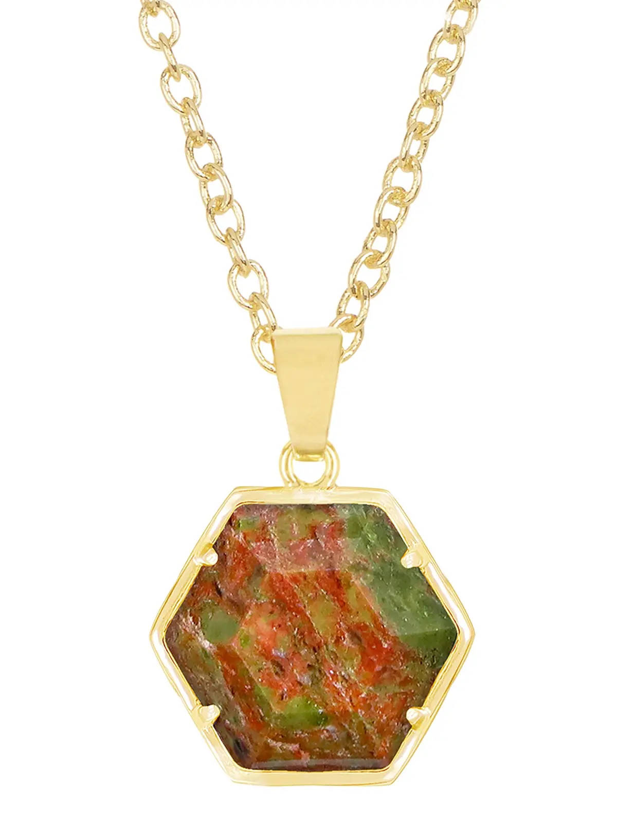 Handmade Unakite Necklace – Hexagon Gemstone Pendant | Perfect Gift for Women