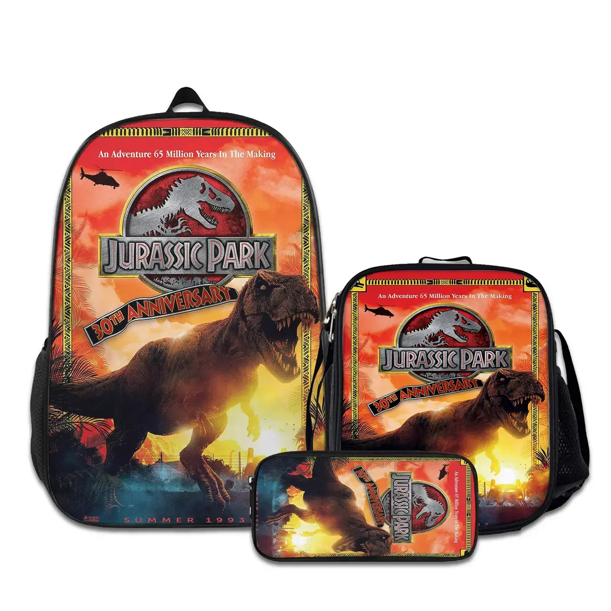 3PCS Backpacks for Girls Set, Cute Jurassic-Park-7 School Backpack for Boys with Lunch Box and Pencil Case, Aesthetic Bookbag for Teens, Lightweight Classic Backpack for Travel, Work, Picnic