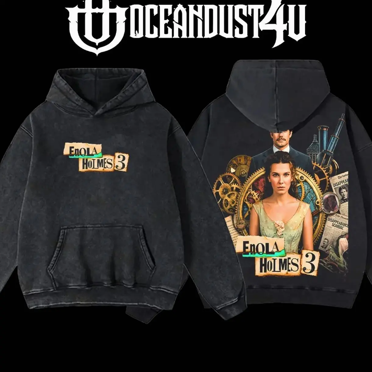 OceanDust4U TV Shows 'Enola Holmes 3' Sherlock Holmes Hoodie & T-Shirt - Classic Tweed Seamless Cotton Fabric Menswear Tops Apparel 29I