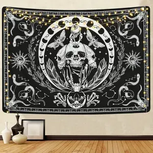 Skull Tapestry Black and White Tapestries Snake Tapestry Moth Tapestry Trippy Skeleton Tapestry Mandala Moon Phase Tapestry Wall Hanging for Room(59.10x 59.10inches)
