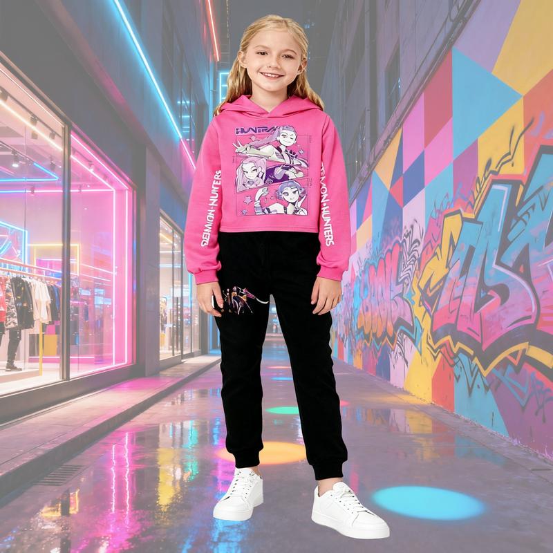 Survêtement 2 Pièces K-Pop Demons Hunters - Sweat à Capuche + Pantalon - Coton Doux - Pour Fille, Style Décontracté