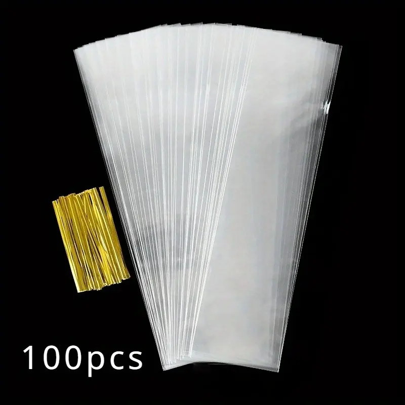 100 Transparent Long Candy Bags, Plastic Cookie Lollipop Bags, Wedding Birthday Decoration Supplies, Gift Wrapping Supplies, Gift Wrapped, Universal Use