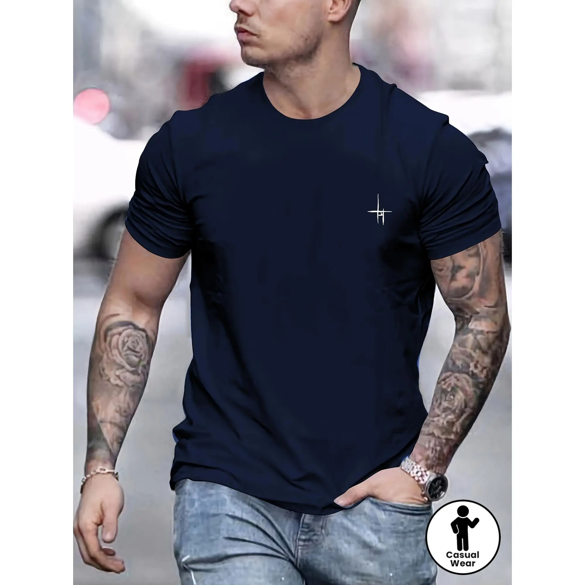 Men's Classic Short-Sleeve Casual Graphic Cotton T-Shirt - Breathable Menswear Fabric, Lightweight Relaxed Fit Top for Summer Streetwear