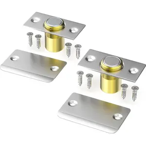 Upgraded Strong Magnetic Ball Door Catch, Adjustable Concealed Magnet Door Latch Replacement for Top Door, French Double Doors Closet Door Hardware, 2 Pack Silver
