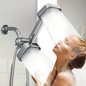 4 Inch Square Small Hanging Head Set, ABS 2-In-1 Hand-Held Shower Head Set, Adjustable Double Nozzle,Three-way Water Distributor Shower Head for Bathroom