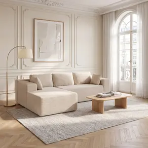 【JOYVELLEHEIM】Corduroy L-Shaped Compression Sectional Sofa with Chaise, Cloud-Like Comfort Vacuum-Packed Renter-Friendly Couch, Tool-Free Assembly Soft Fabric Furniture Living Room, Living Room Decor for Apartment, Modern Boneless Space-Saving Sofa