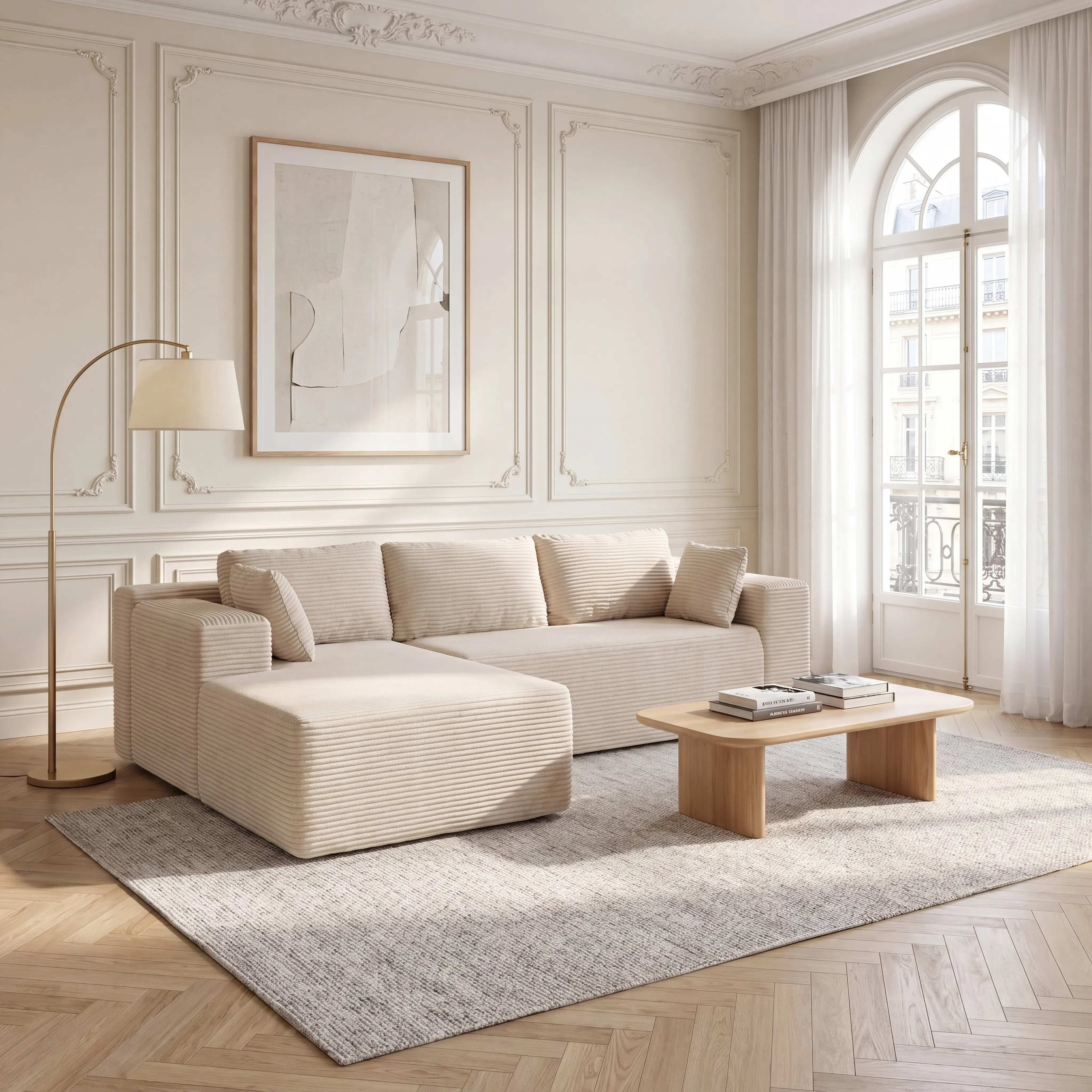 【JOYVELLEHEIM】Corduroy L-Shaped Compression Sectional Sofa with Chaise, Cloud Couch, Boneless Space-Saving Renter-Friendly Couch, Tool-Free Assembly Soft Fabric Indoor Furniture, Apartment Living Room Decor, Boneless Couches