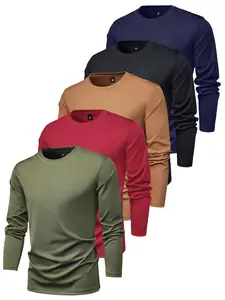 5 Pack Men's Lightweight Long Sleeve T-Shirts Spring & Autumn Casual Fashion Layering Tees for Workouts, Travel, Sports, Outdoor Activities, Gifts for Boyfriend or Husband, Office, Fishing, Basketball, Camping, Gym, Vacation Wear