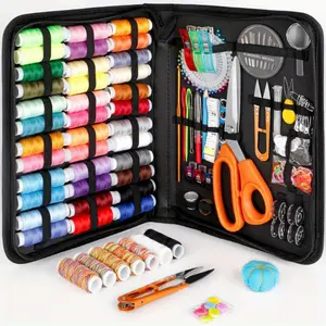 1 Set Professional Sewing Kit with 43XL Spools of Thread, Tailor Scissors, 30 Sewing Needles, Seam Ripper, Pins, Needle Threader, and More - All-Season Crafting and Sewing Supplies in Black