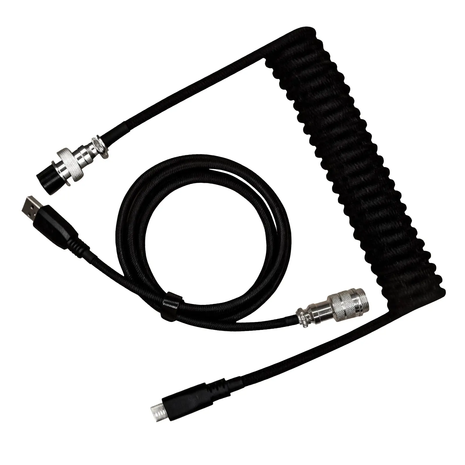 Basaltech Electronic 1.5 Meters USB C to A Extension Coiled Cable made Nylon Material Heavy Duty Double Sleeved with Detachable Metal Aviator Charger